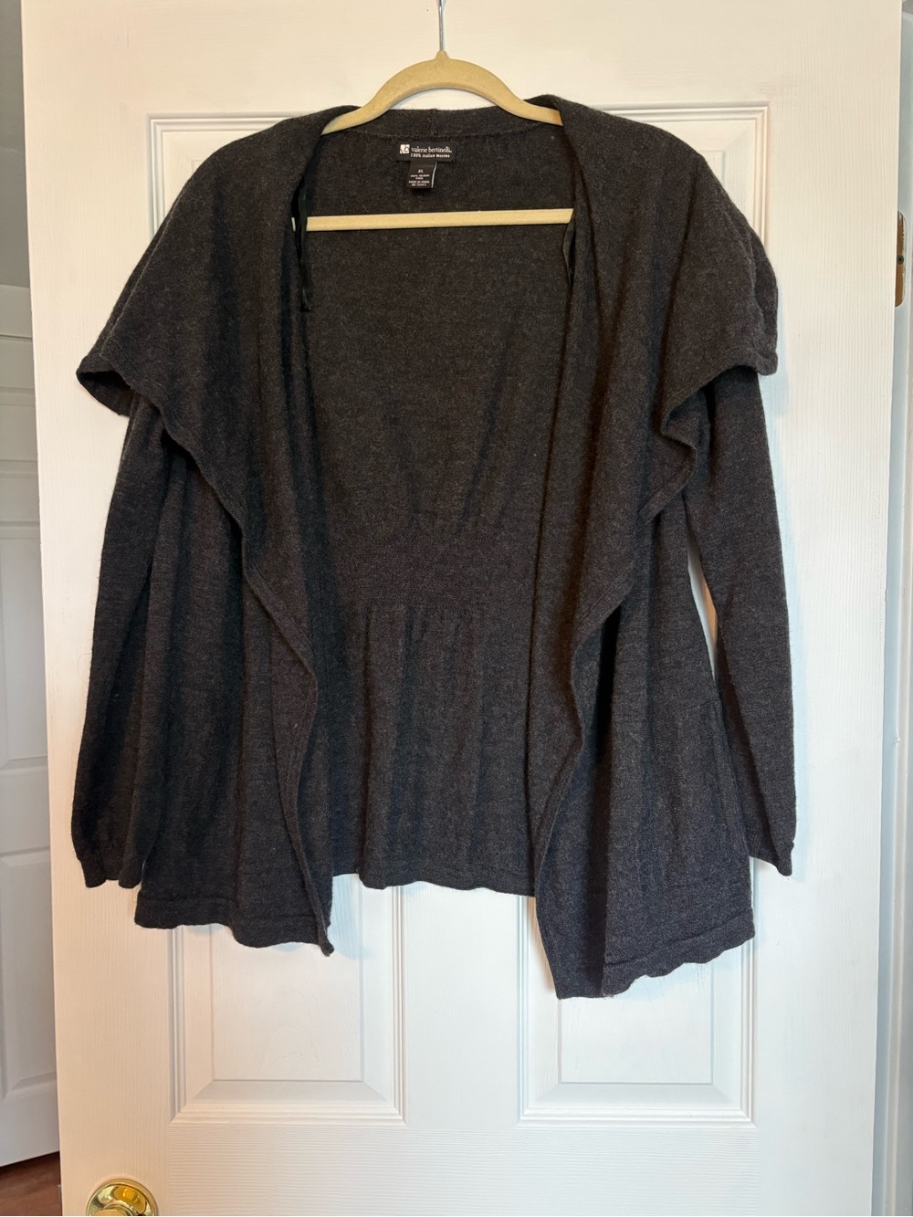 Valerie Bertinelli 100% Italian Merino Wool Open Front Cardigan XL Real Pockets